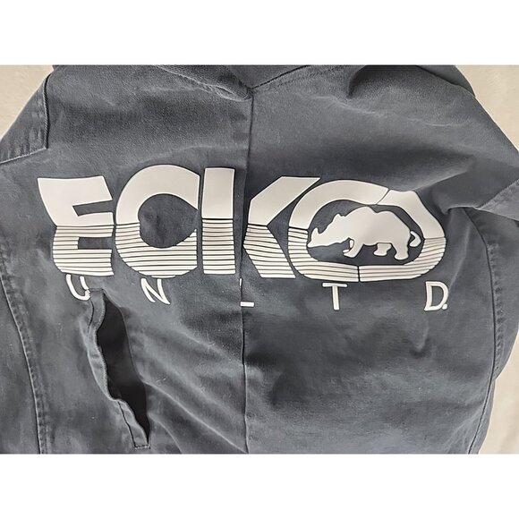 Ecko Unltd Denim Jacket Men's XL Black Button Up Camo Hood Grunge Rhino Y2K - Picture 16 of 16